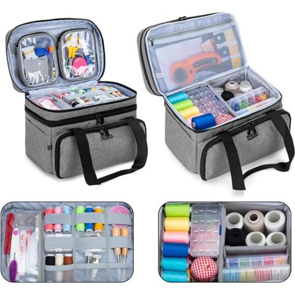 Double Layer Sewing Accessories Organizer with 2 Detachable Pouches, (BAG ONLY) - Picture 2 of 7